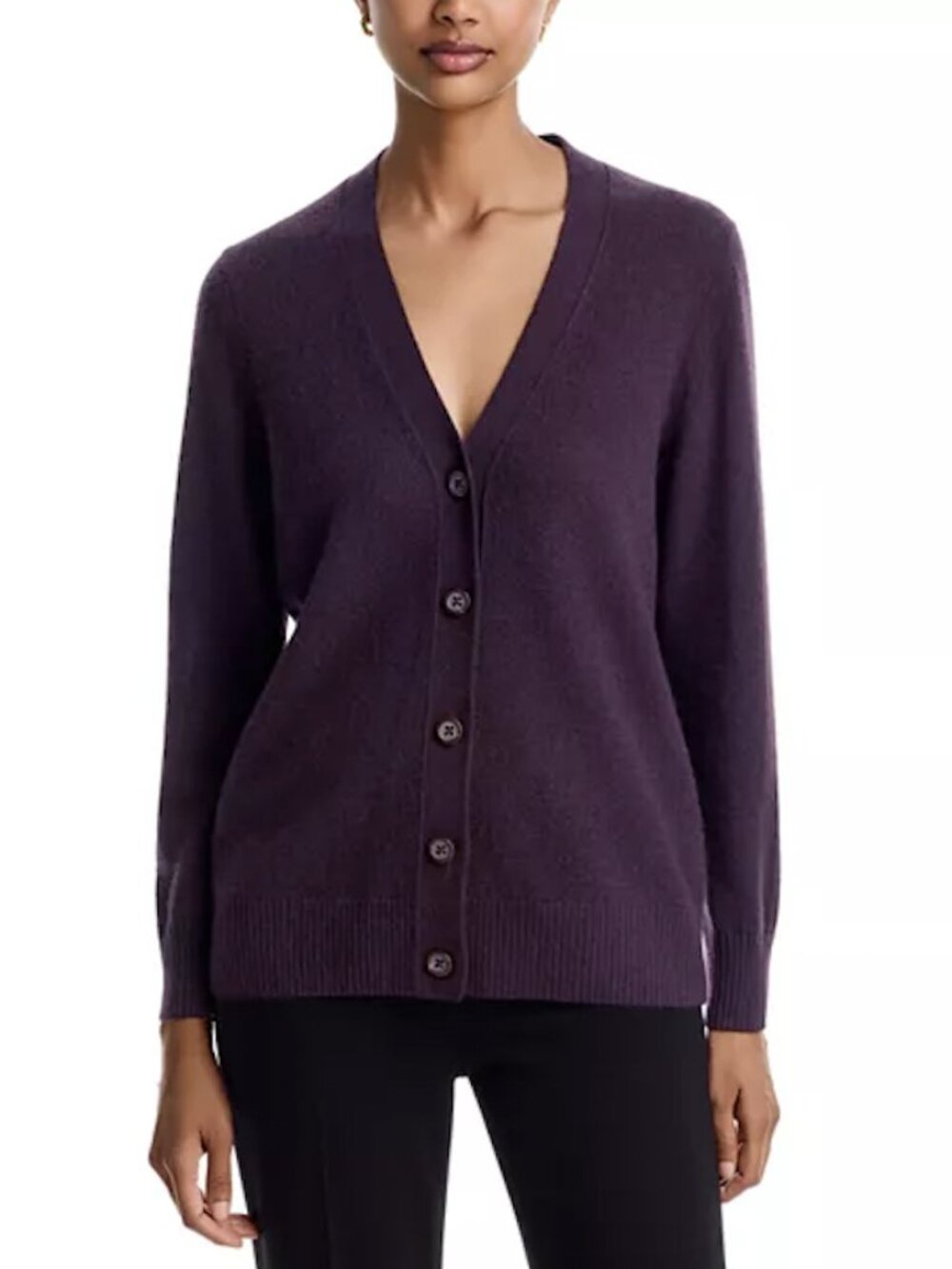 C by Bloomingdales | 100% Cashmere V-Neck Grandfather Cardigan, Plum, Size M